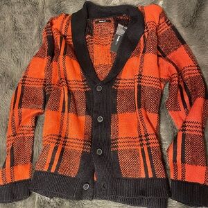 Plaid Black and Orange Men’s Cardigan
